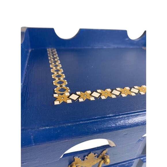 Tabletop Jewelry Box Bright Navy White Goldtone 8"h x 11"l x 6.5"d - Picture 3 of 7